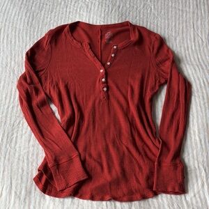 Aerie Rust Long Sleeve Henley Top